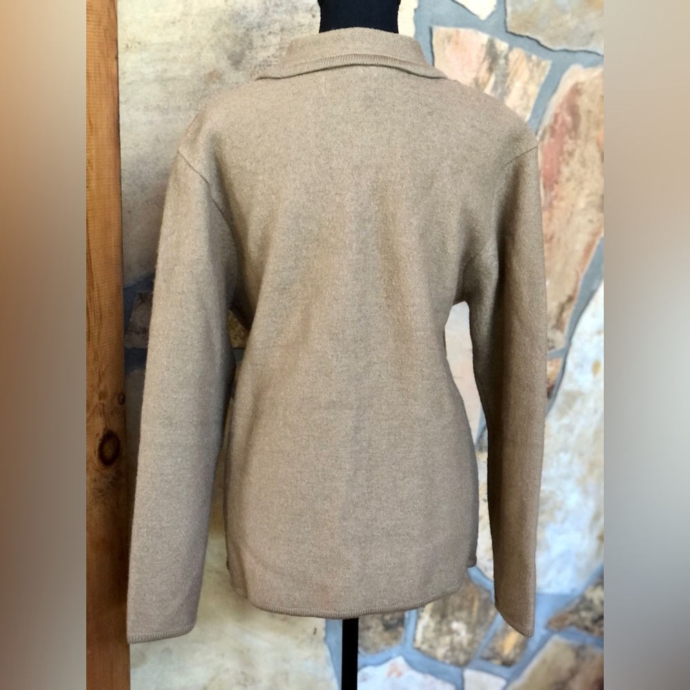 Classic Wool Cardigan WORTHINGTON Button Front Collared Sweater Tan (Large) - Picture 4 of 17